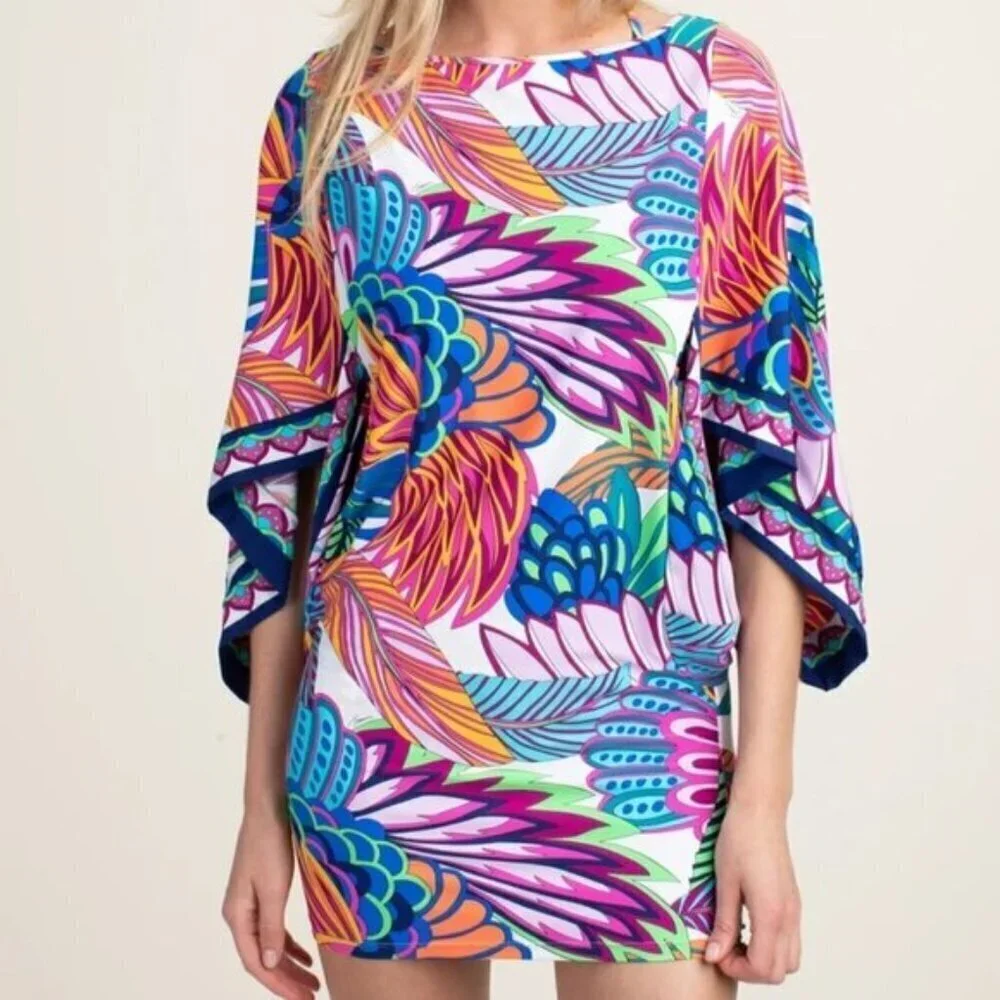 Trina Turk Paradise Plume Tunic Swim Cover Up One Size Tropical Beach Vacation